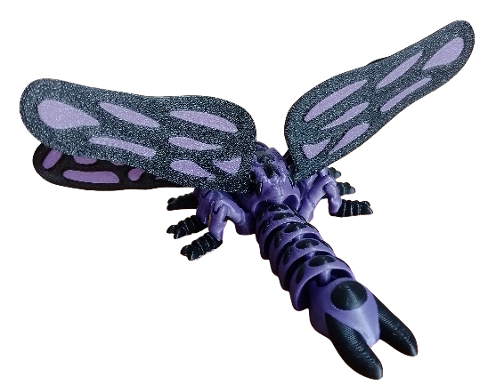 Libellule articulée violette et noire